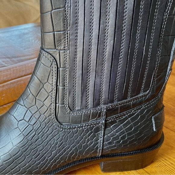 NEW Vintage Foundry Co. Main Croc Embossed Black Leather Ankle Boot Size 7.5 - Picture 12 of 16